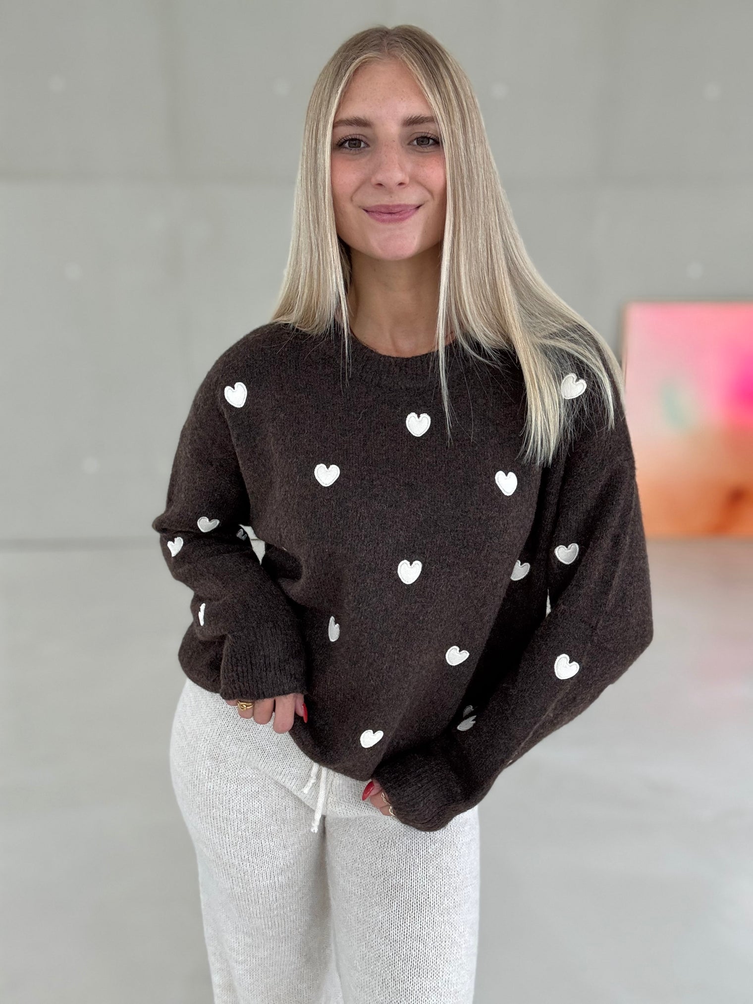 Strickpullover coffee HEARTS beige