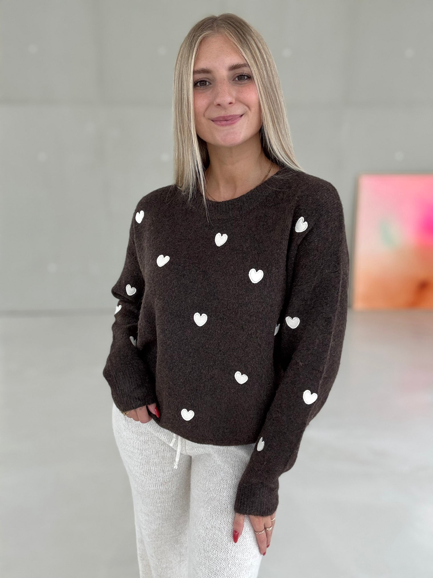 Strickpullover coffee HEARTS beige