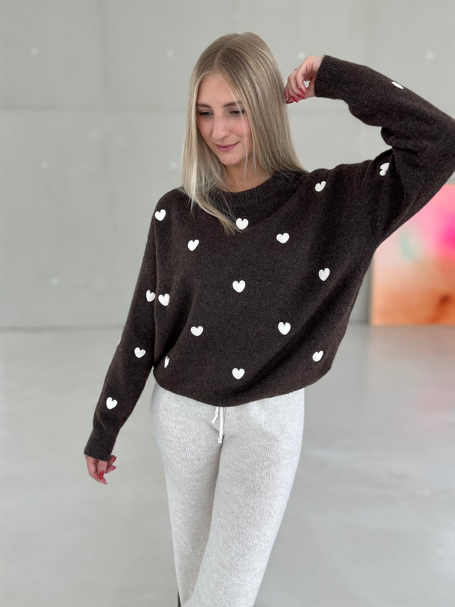 Strickpullover coffee HEARTS beige