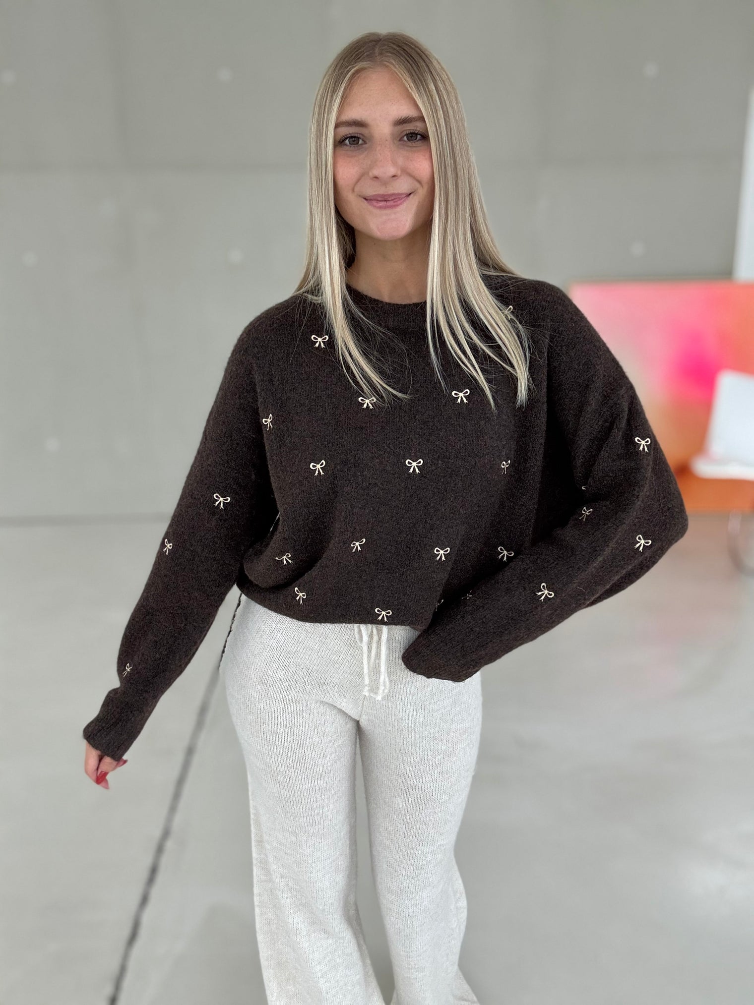 Strickpullover coffee BOWS beige