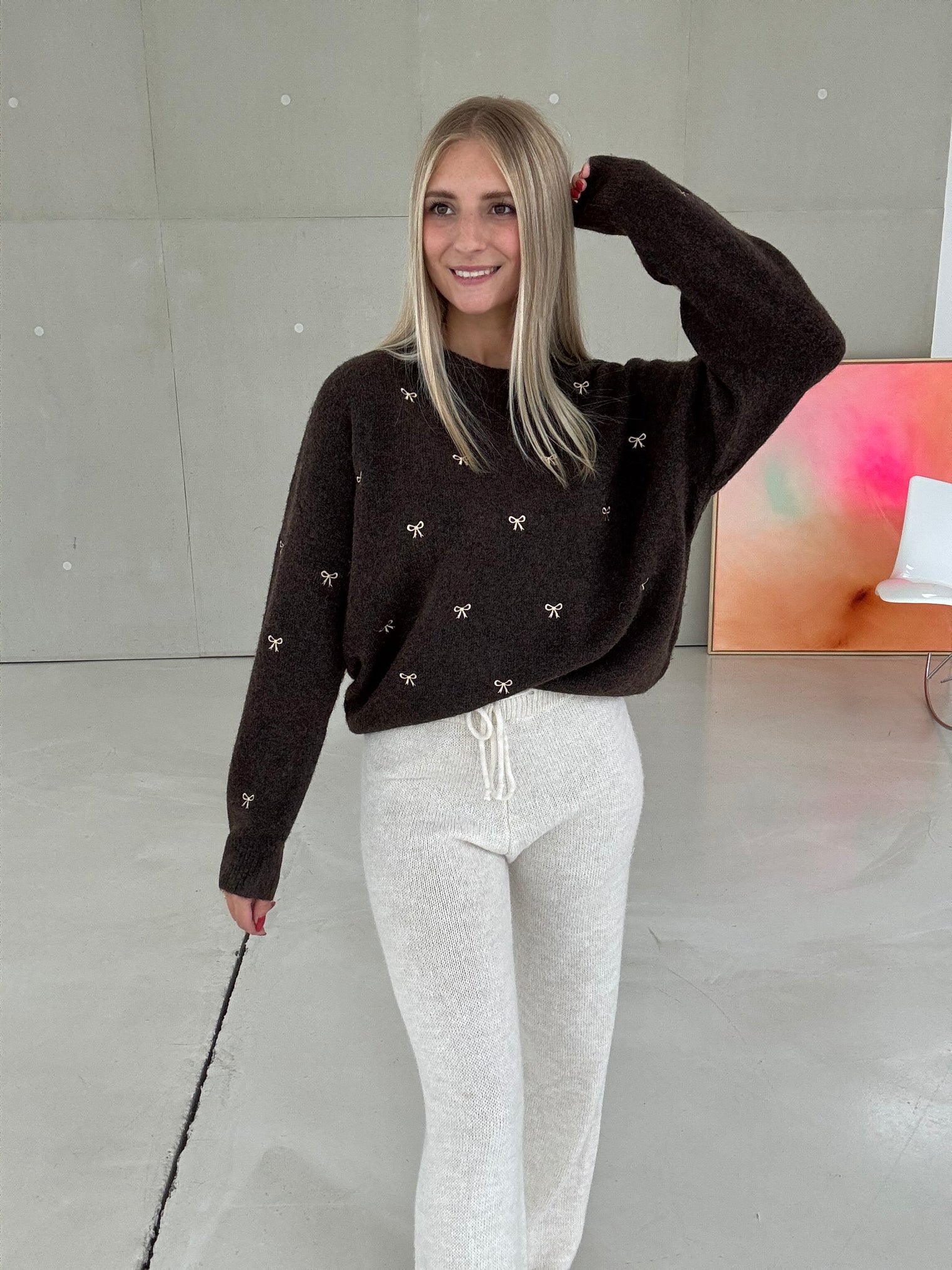 Strickpullover coffee BOWS beige