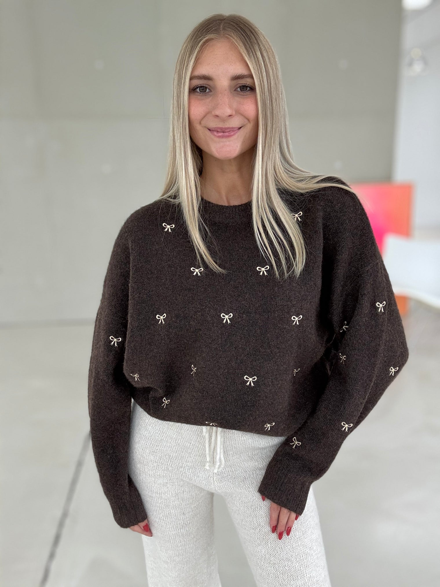 Strickpullover coffee BOWS beige