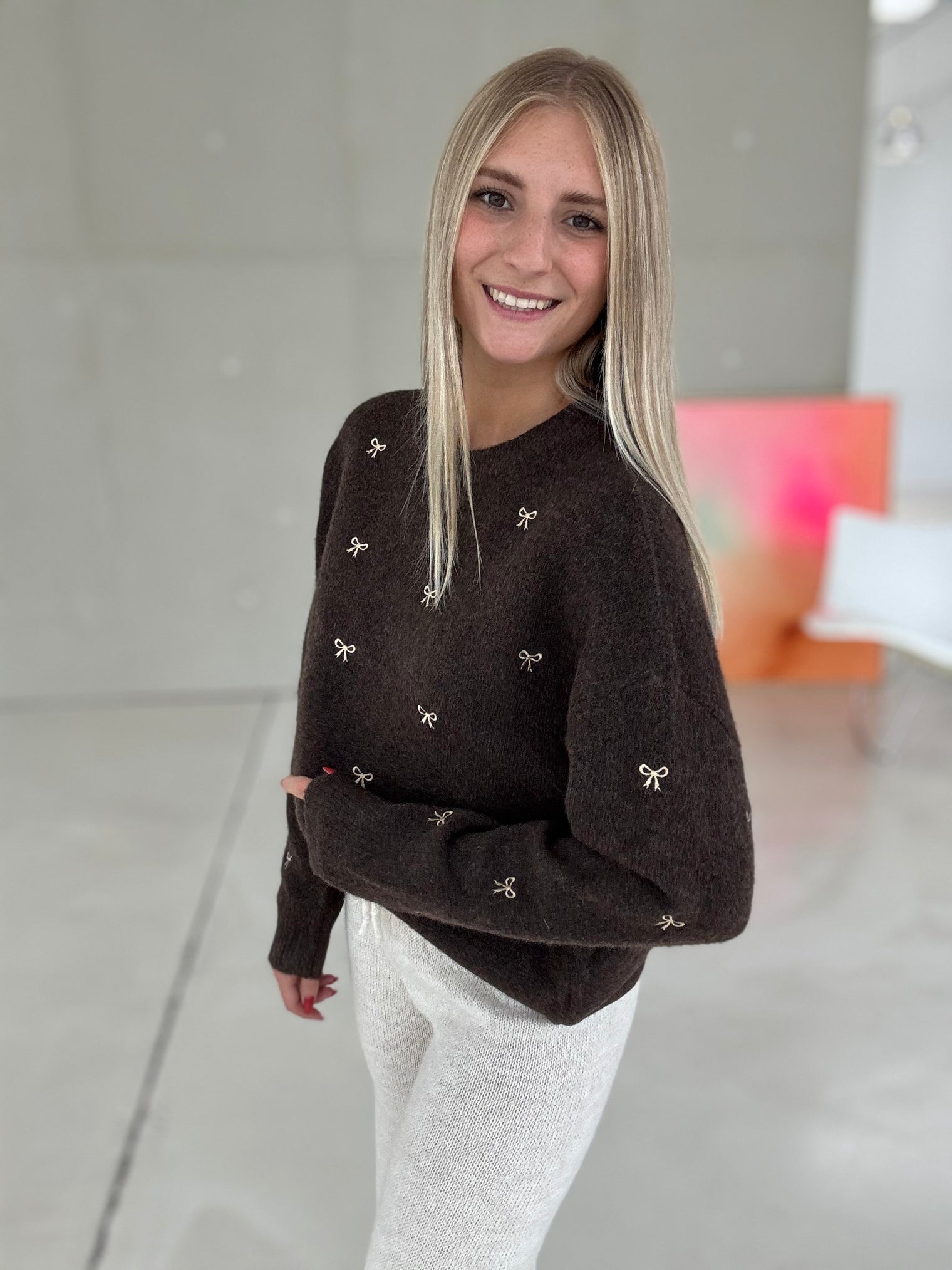 Strickpullover coffee BOWS beige