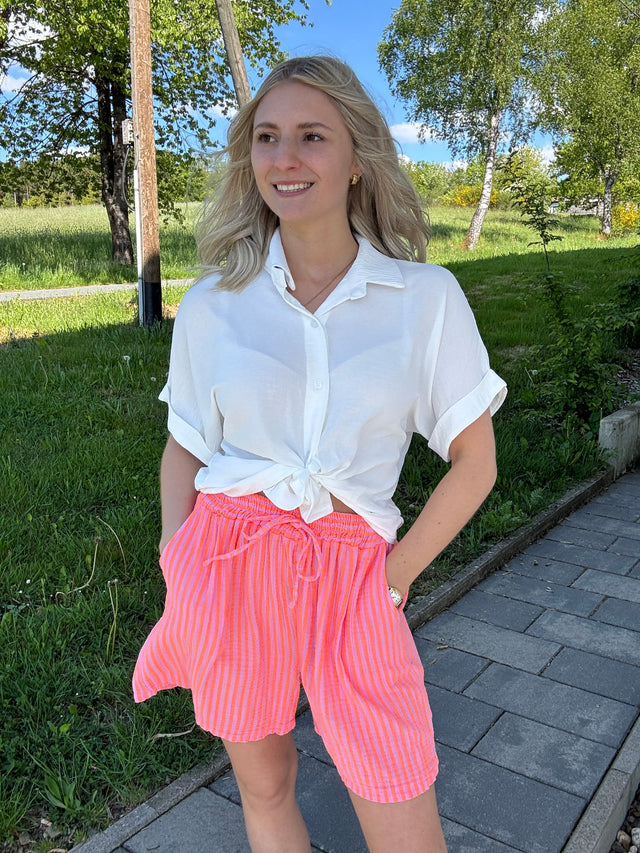 Stylische Musselin Short rosa ZARTE STREIFEN hot orange