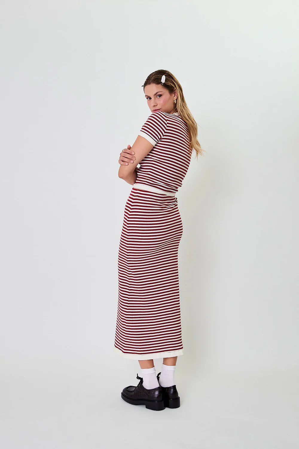 OH APRIL Nuala Striped Tee Cherrywood
