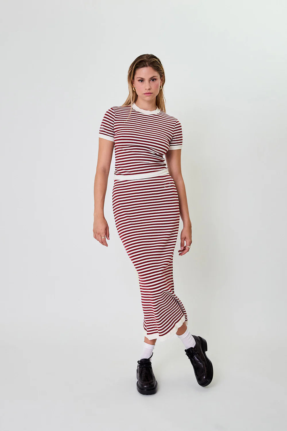 OH APRIL Lior Striped Skirt Cherrywood