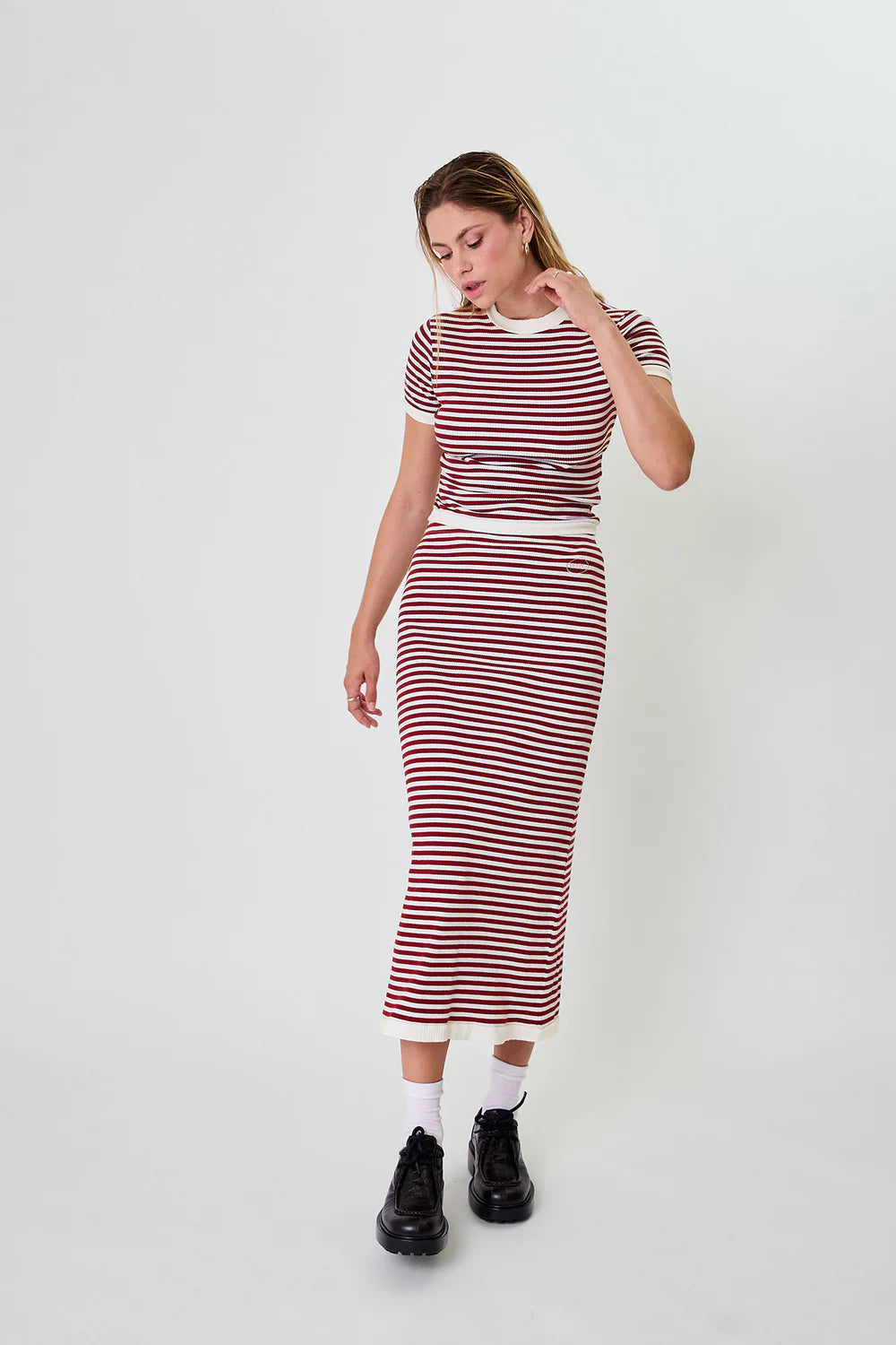 OH APRIL Lior Striped Skirt Cherrywood