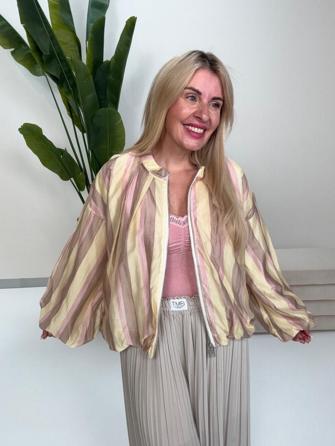 Blouson Zipper Jacke Stripes rose/taupe/gelb