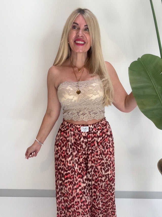 Bandeau Top mit elastischem Gummizug beige