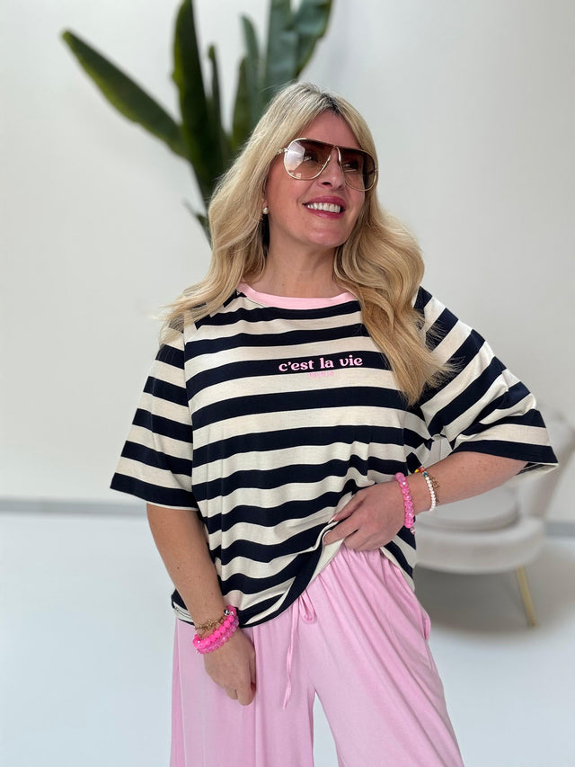 Statement Shirt dunkelblau/weiß C’est la vie Paris