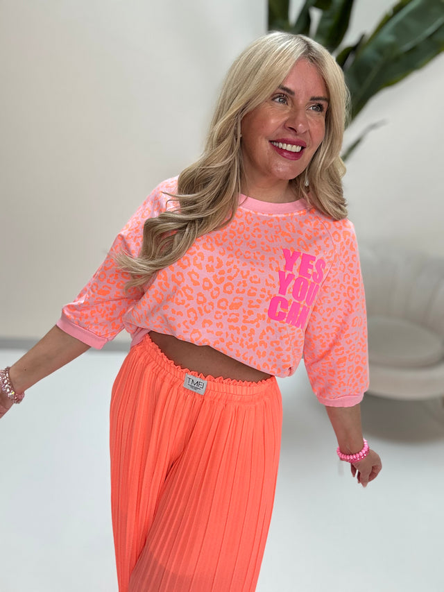 Statement Sweatshirt hellrosa YES YOU CAN Leo orange
