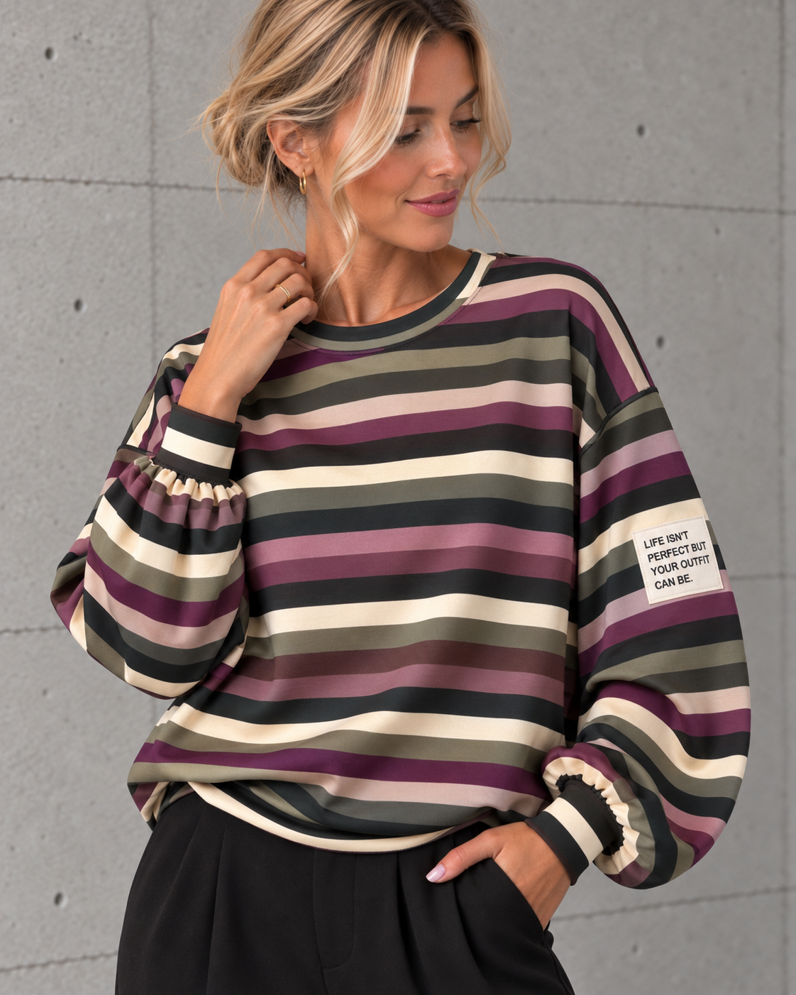 Butterstoff Sweater PERFECT OUTFIT Burgundy Kaki Stripes