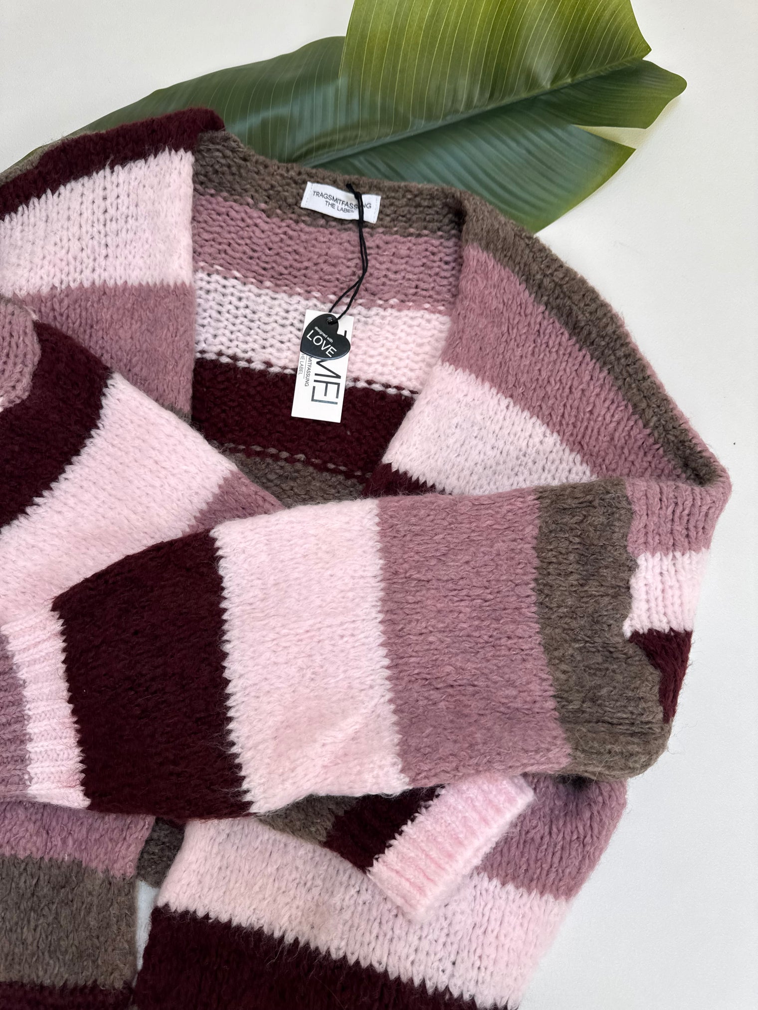 Strickjacke HAPPY BLOCK STRIPES burgundy/taupe/rosa