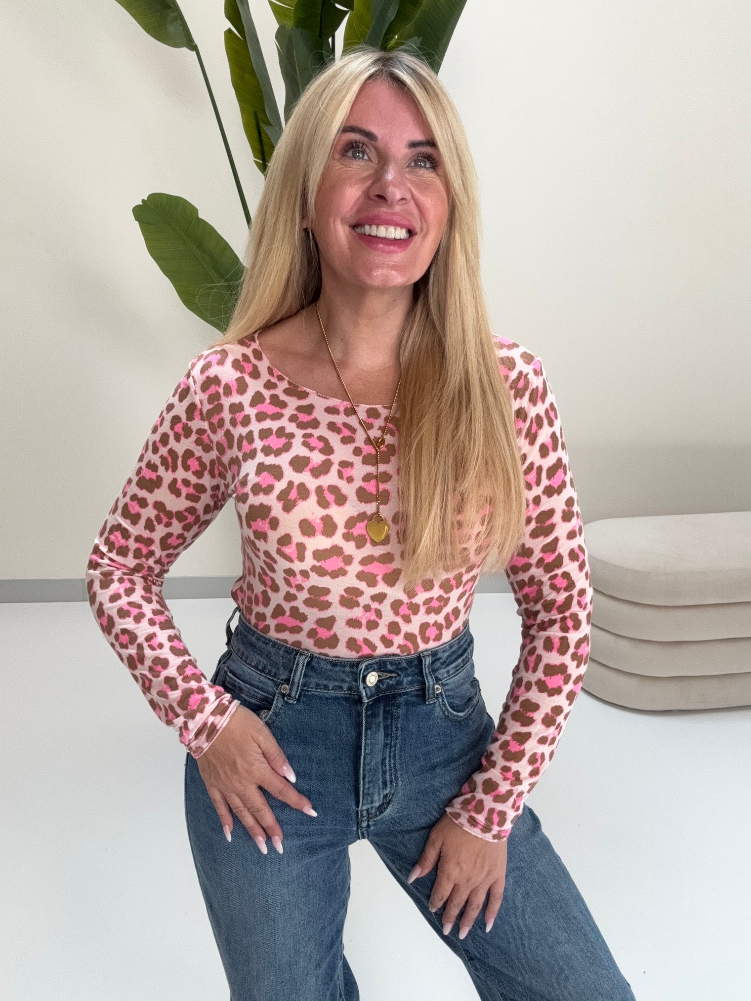 Stretchy Cashmere Langarmshirt rose LEO POWER braun/pink