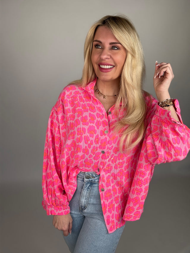 Musselin Bluse rosa LEO POWER hotpink&orange
