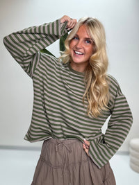 Longsleeve mit leicht ausgestelltem Ärmel STRIPES hell-/dunkelgrün