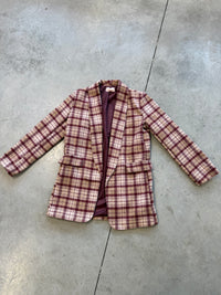 Karierter Long Blazer / Kurz Mantel  Burgundy/Creme
