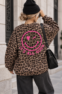 Oversize Sweater taupe Leo ITS ALL GOOD creme mit Rückenprint