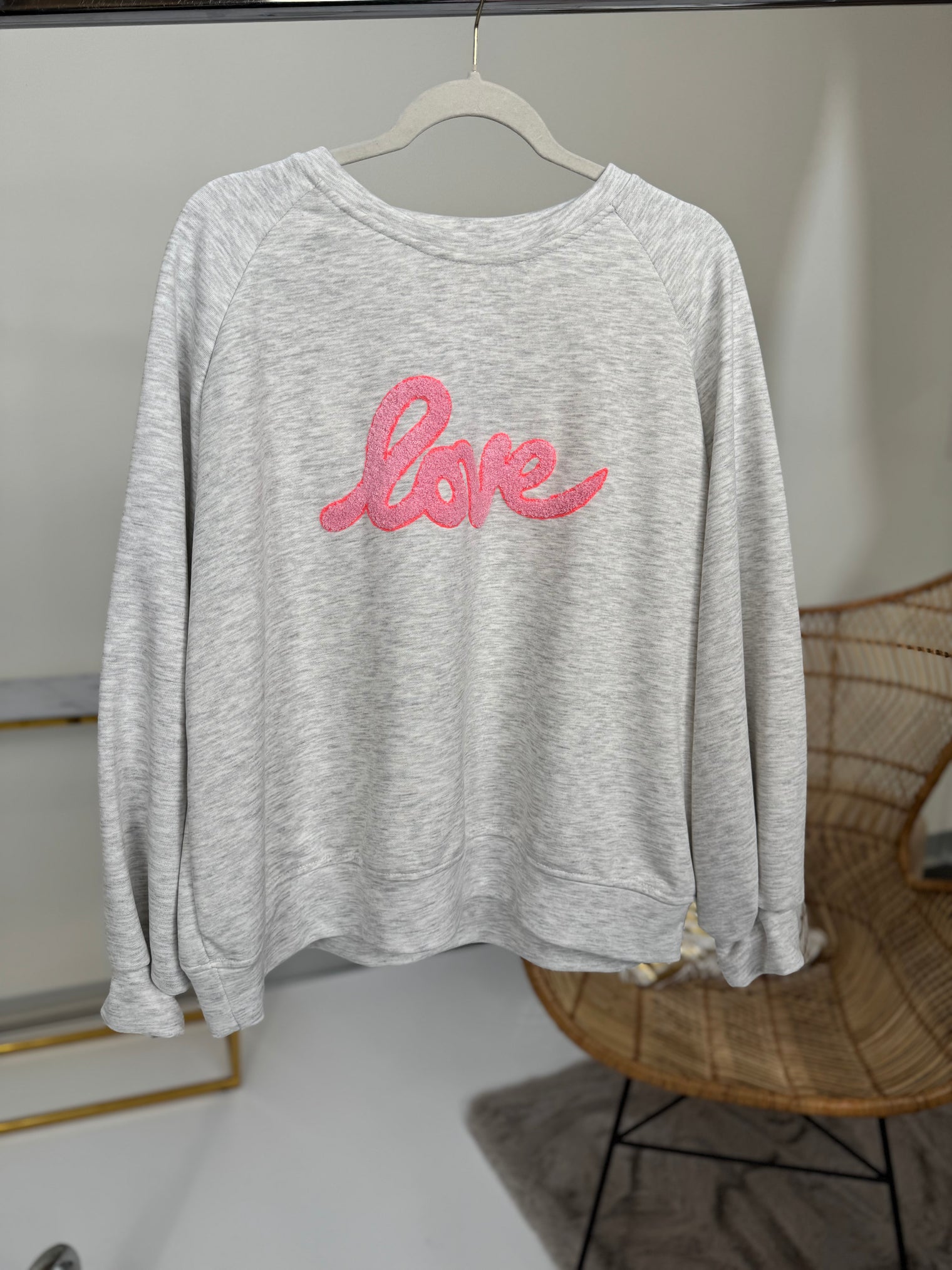 Sweater LOVE hellgrau/rosa