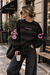 Sweater mit Rückenprint C'EST LA VIE braun/schwarz
