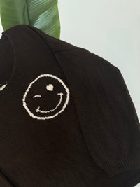 Oversize Strickpullover mit Smiley&Rückenprint dark chocolate/creme