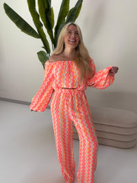 Musselin Hose ON FIRE weiß/pink/orange
