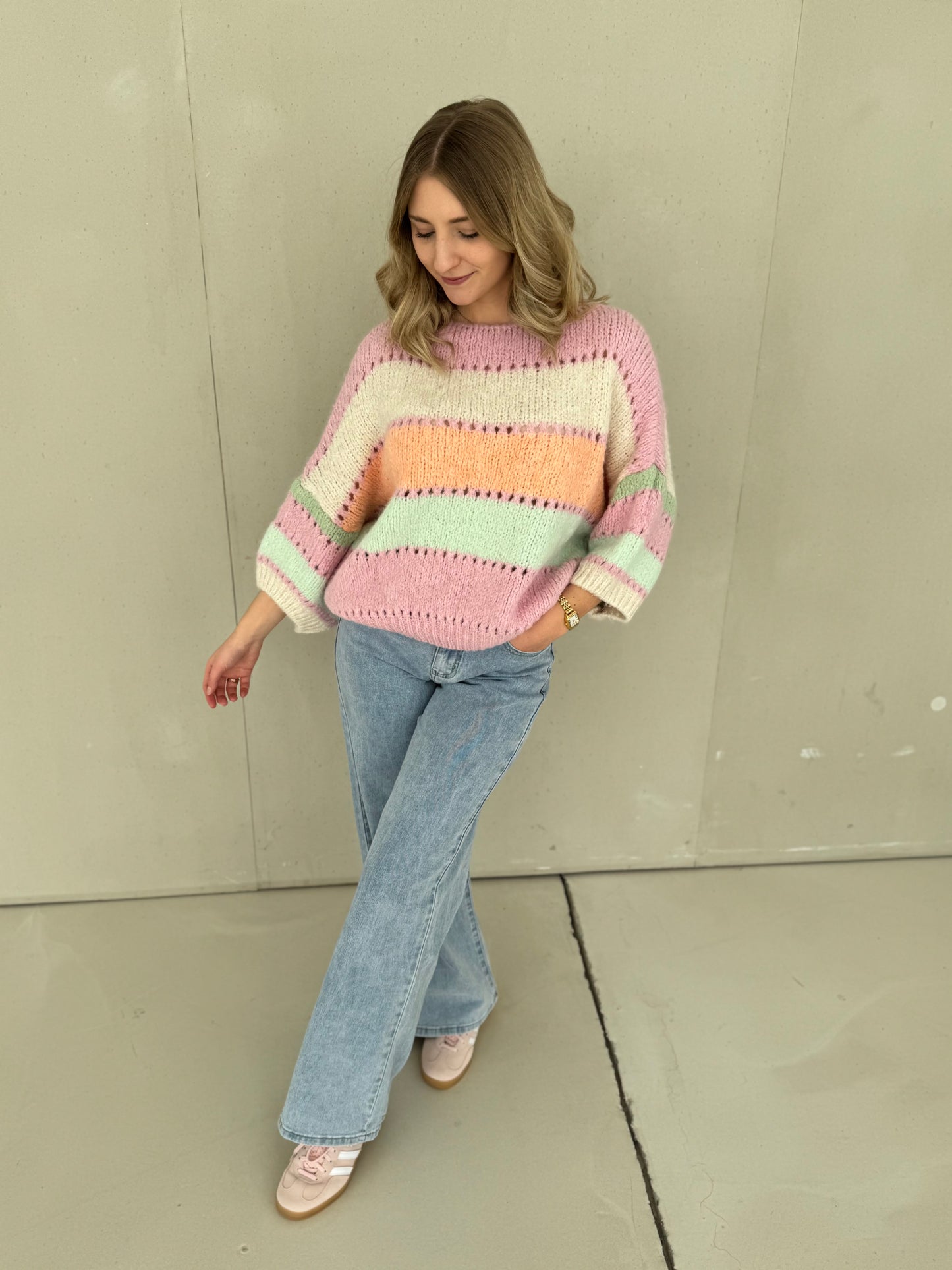 Strickpullover HAPPY STRIPES creme/peach/mint/rosa