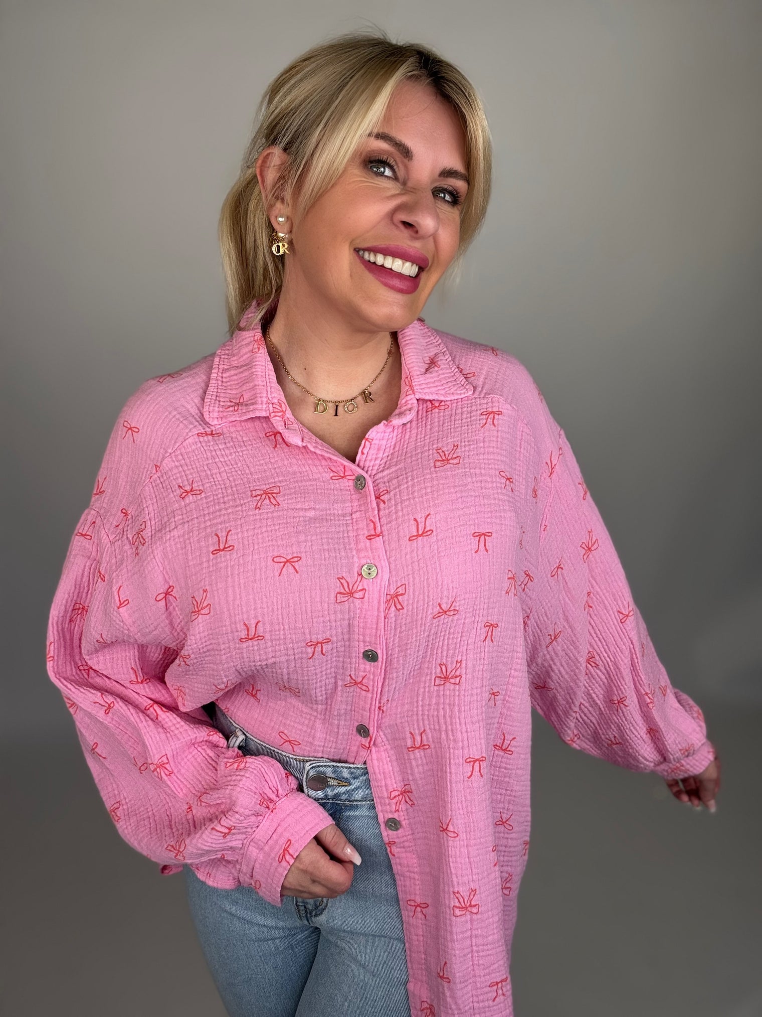 Musselin Bluse rosa LOVELY BOWS orange