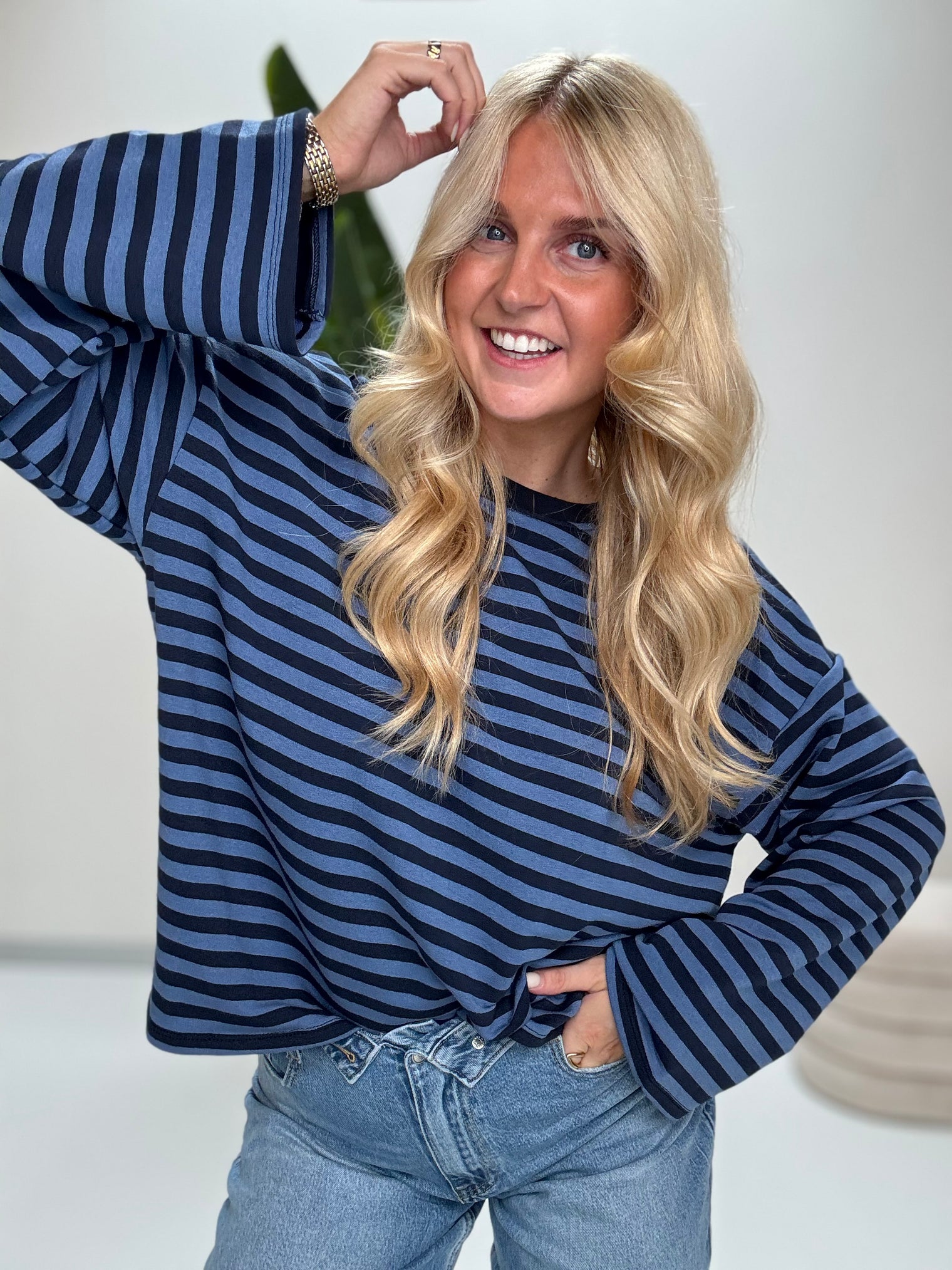 Longsleeve mit leicht ausgestelltem Ärmel STRIPES hell-/dunkelblau