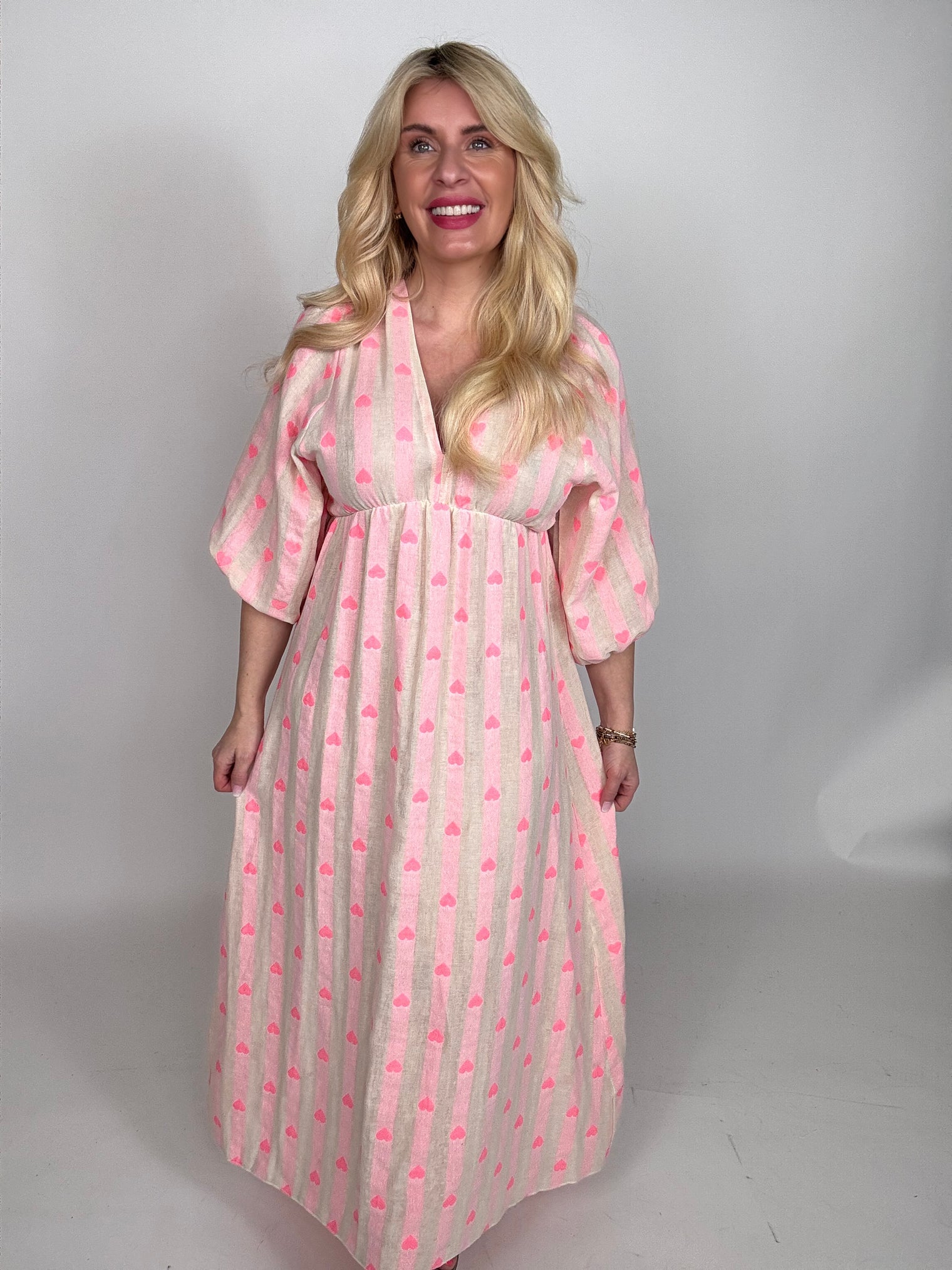 Leinen Kleid HEART ALARM rose mit HERZEN pink
