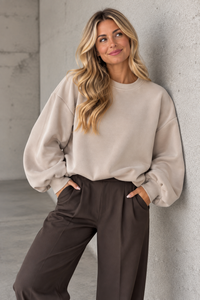 Butterstoff Pullover mit Gummizug unten beige