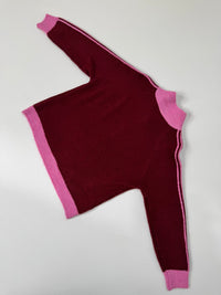 Kuschelweiche Zipper Strickjacke mit seitlichen Streifen burgundy/rosa