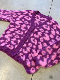 Strickjacke mit Knopfleiste pflaume/rosa LEO