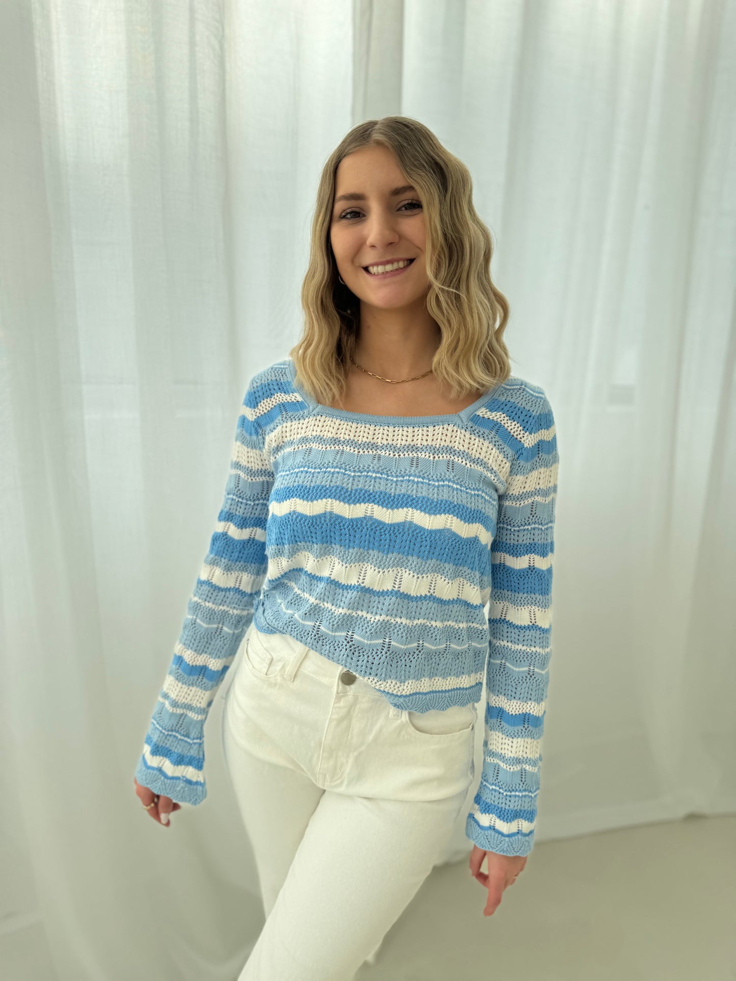 Sommer Strickpullover blau/weiß