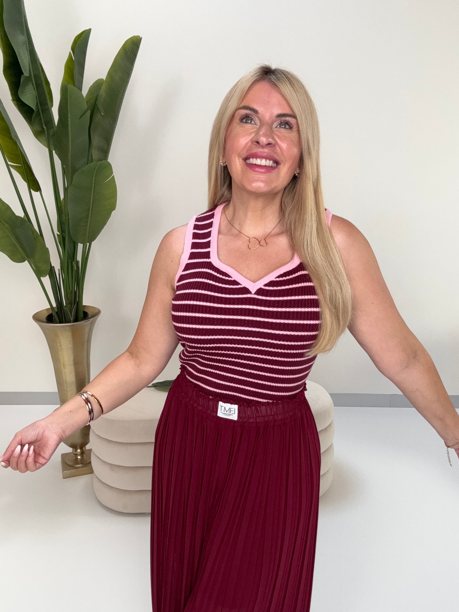 Strick Ripp Top burgundy/rosa