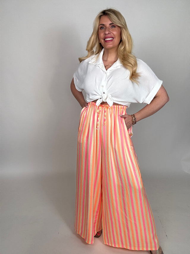 Silky Hose gelb  NEON STREIFEN orange&pink