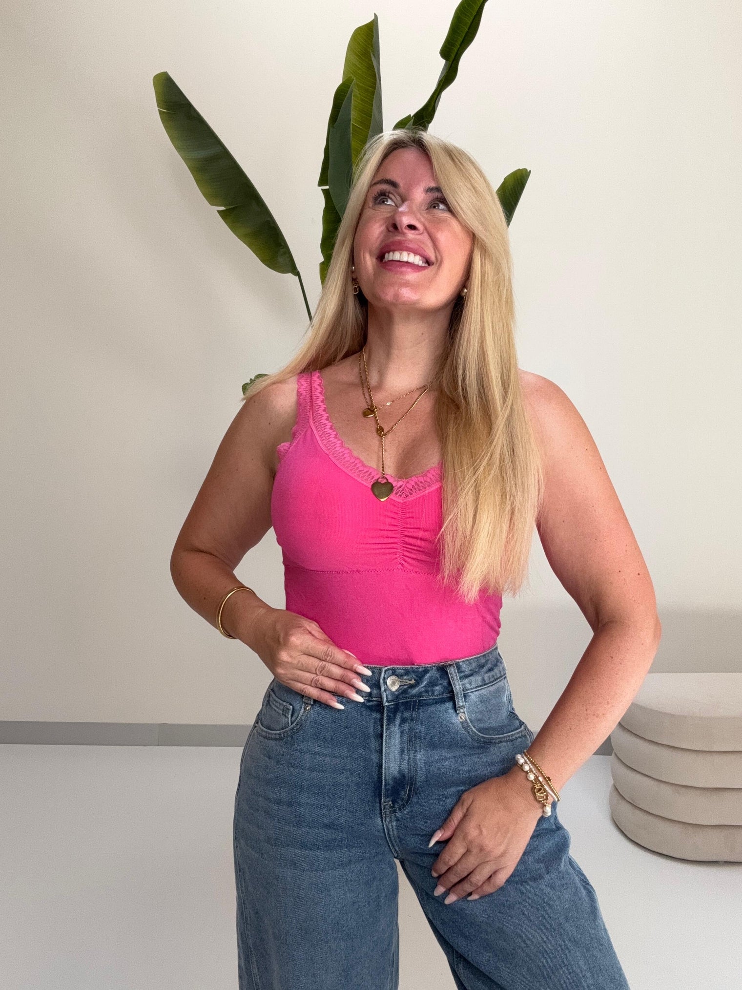 Basic Top mit Spitze EVERYDAY`S pink
