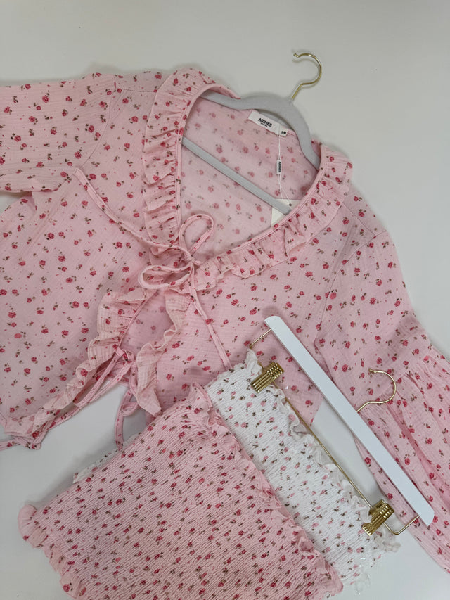 Musselin Bluse FLOWER KISS zum binden rose/pink