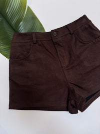 Velours Shorts mit elastischem Bund dark chocolate