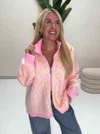 Zipper Strickjacke im angesagten Leo Muster rosa/buttermilk