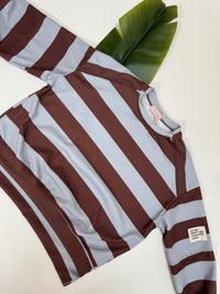 Butterstoff Sweater mit Patch am Ärmel BIG STRIPES hellblau/coffee
