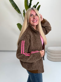 Jacke SPRORTY COZYNESS chocolate/pink mit seitlichen Streifen
