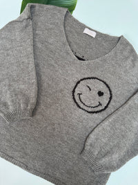 Oversize Strickpullover mit Smiley&Rückenprint taupe/dark chocolate