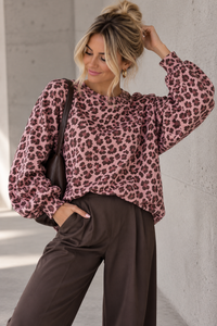 Butterstoff Pullover mit Gummizug unten LEO rose/braun