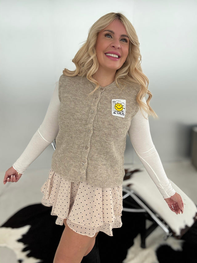 Strickweste SMILEY PATCH Taupe
