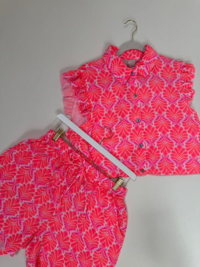 Ärmellose Musselin Bluse weiß SUMMER MEMORIES hot pink/orange