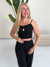 Ripp Spaghettiträger Top Cropped schwarz