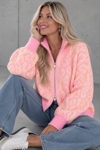 Zipper Strickjacke im angesagten Leo Muster rosa/buttermilk