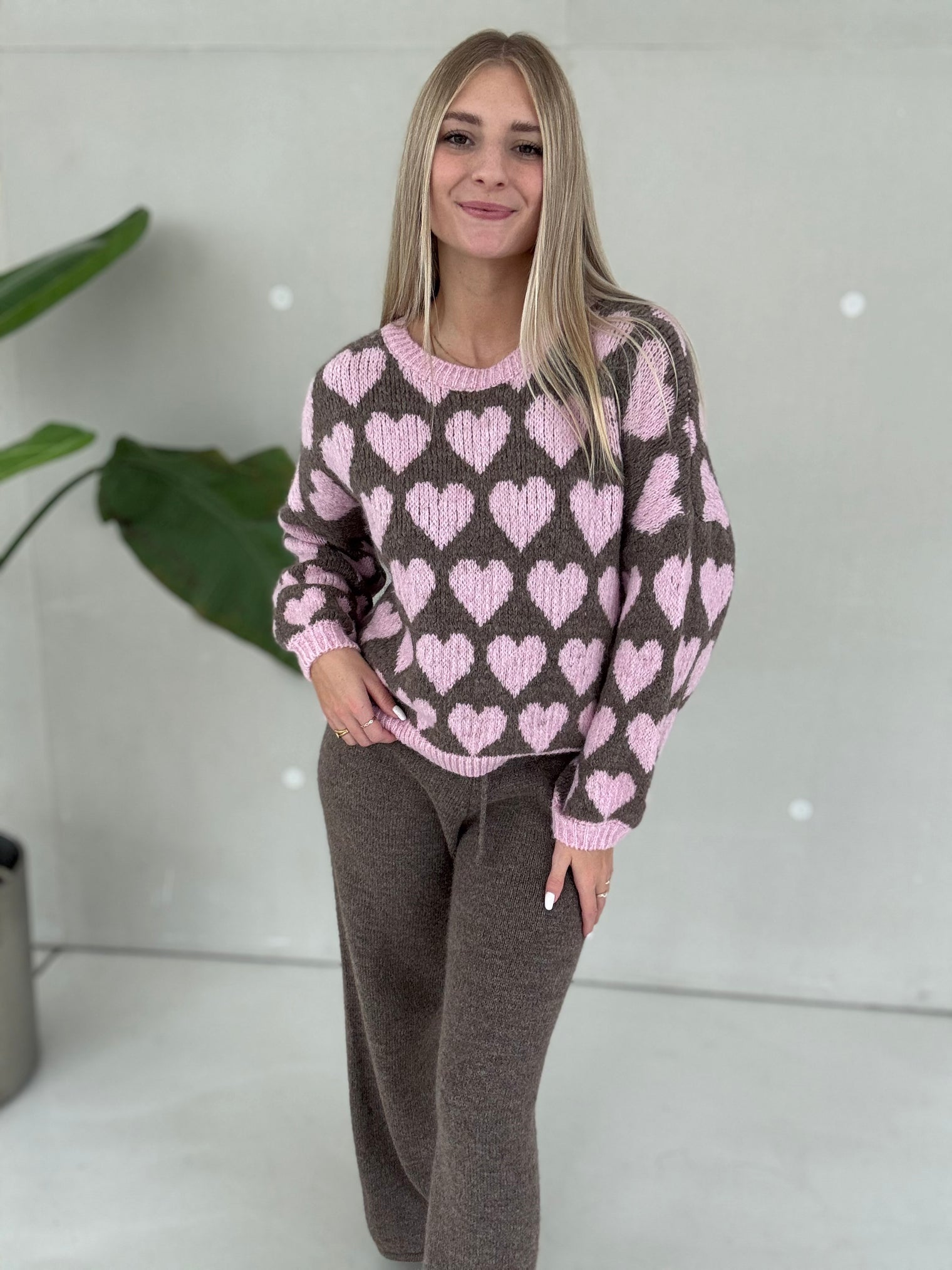 Signature Pullover BIG HEARTS rosa&coffee