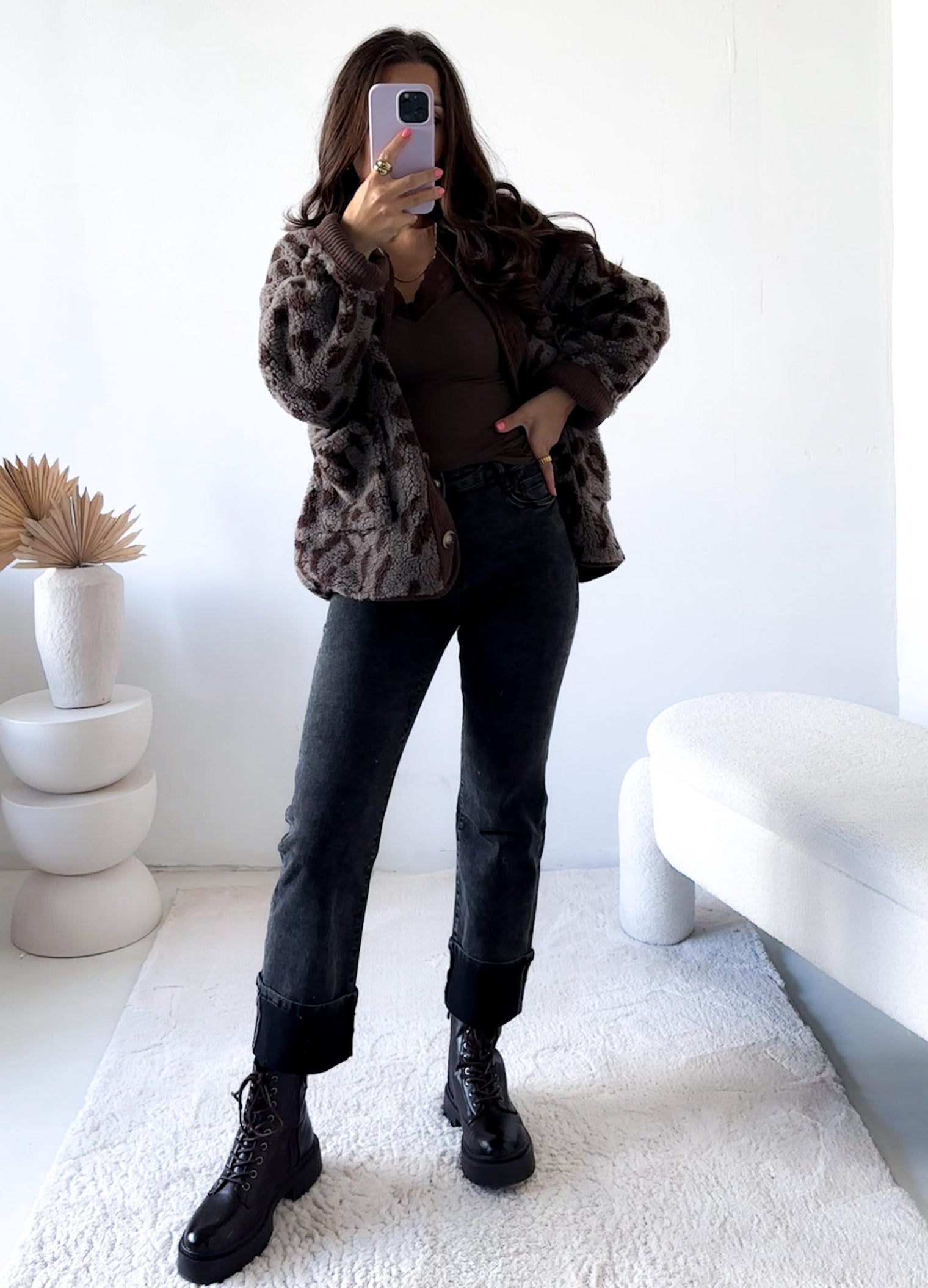 Teddyjacke Cozy Taupe  Chocolate LEO